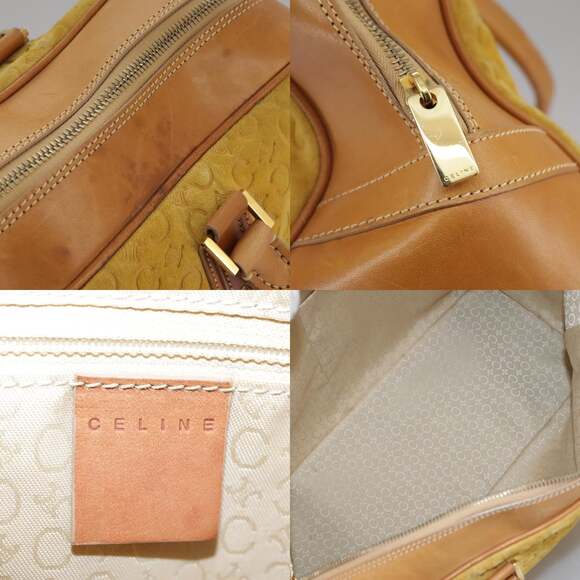 CELINE C Macadam Canvas Hand Bag Suede Leather Yellow Gold - Picture 11 of 13